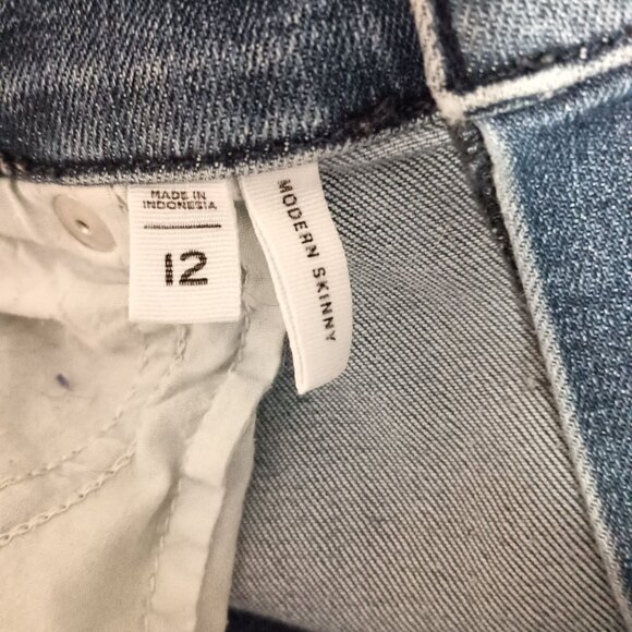 LOFT High Rise Skinny Jeans Size 12 Modern Fit 3 Button Hem Dark Wash - Picture 4 of 9